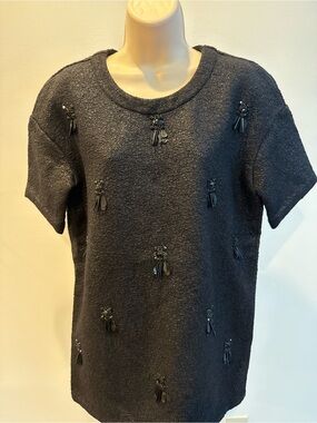 Noon by Noor Black Embellished Short-Sleeve Crewneck Top Bead Women Size 2